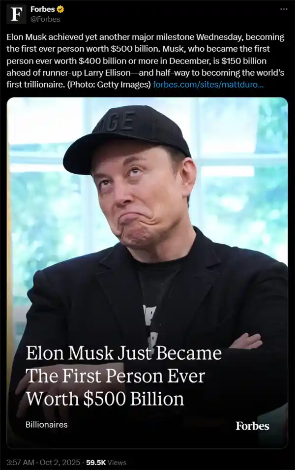 马斯克身家破5000亿!特斯拉暴涨引爆全球资本市场